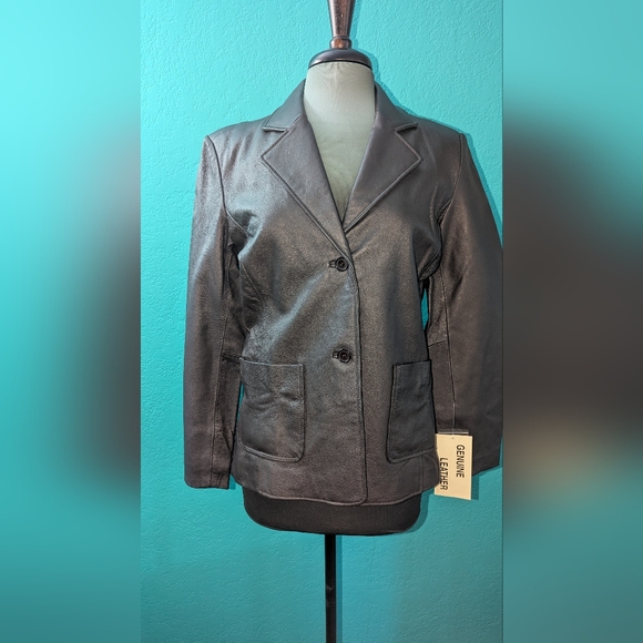 Women's Black 100% Leather Jacket - Picture 2 of 10